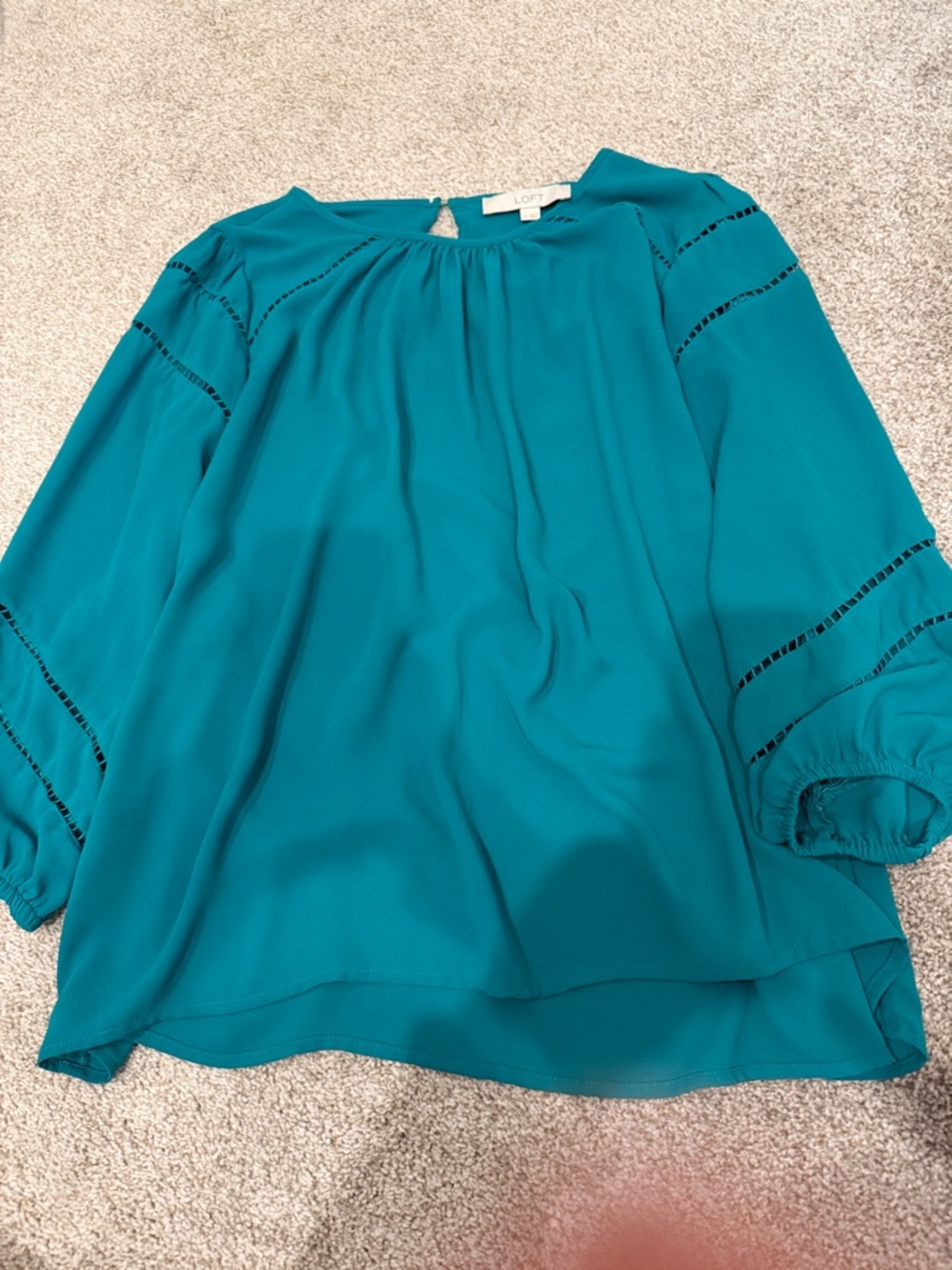 LOFT Teal Lace-Trim Flowy Blouse